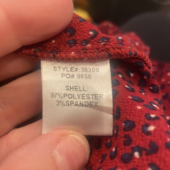 Skies Are Blue Maroon Red Leopard Polka Dot Print Blouse Long Sleeve Size medium - Picture 5 of 5